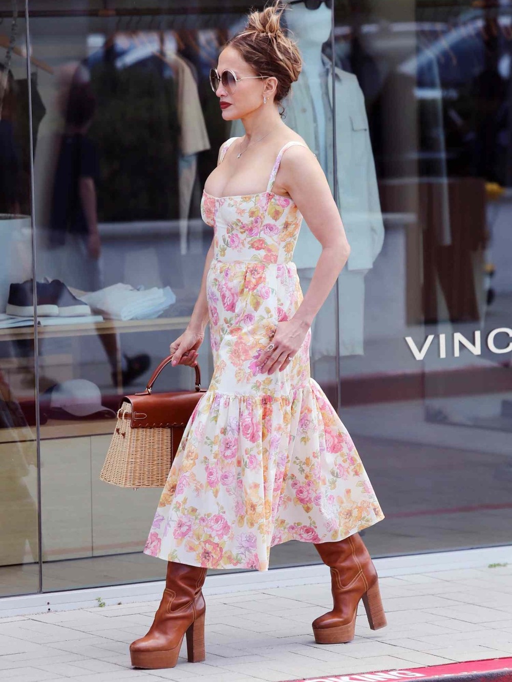 House of CB White Floral Midi Dress with Pink & Yellow Blooms